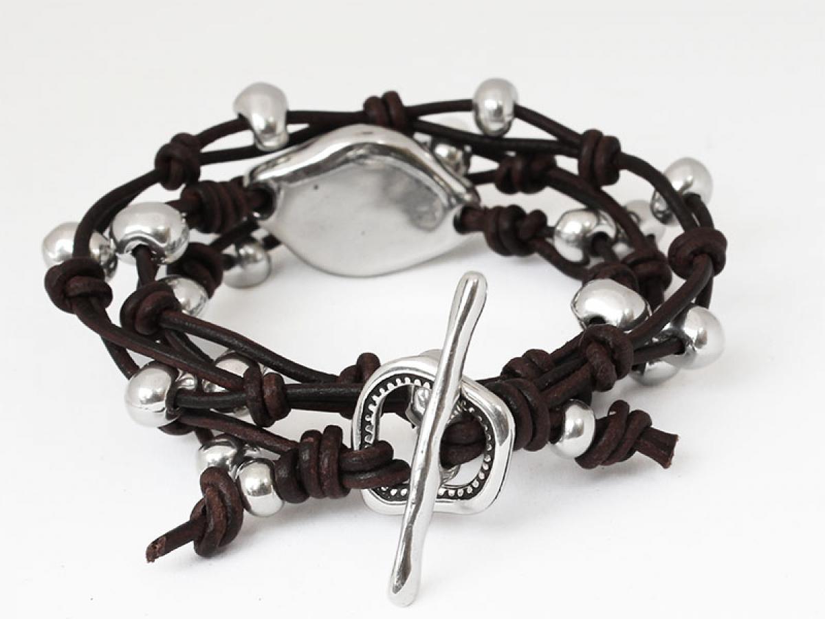 Armbänder - Leder Wickelarmband Amazonit A1002 - Braun - A1002-blue-18-Braun - Beau Soleil Jewelry