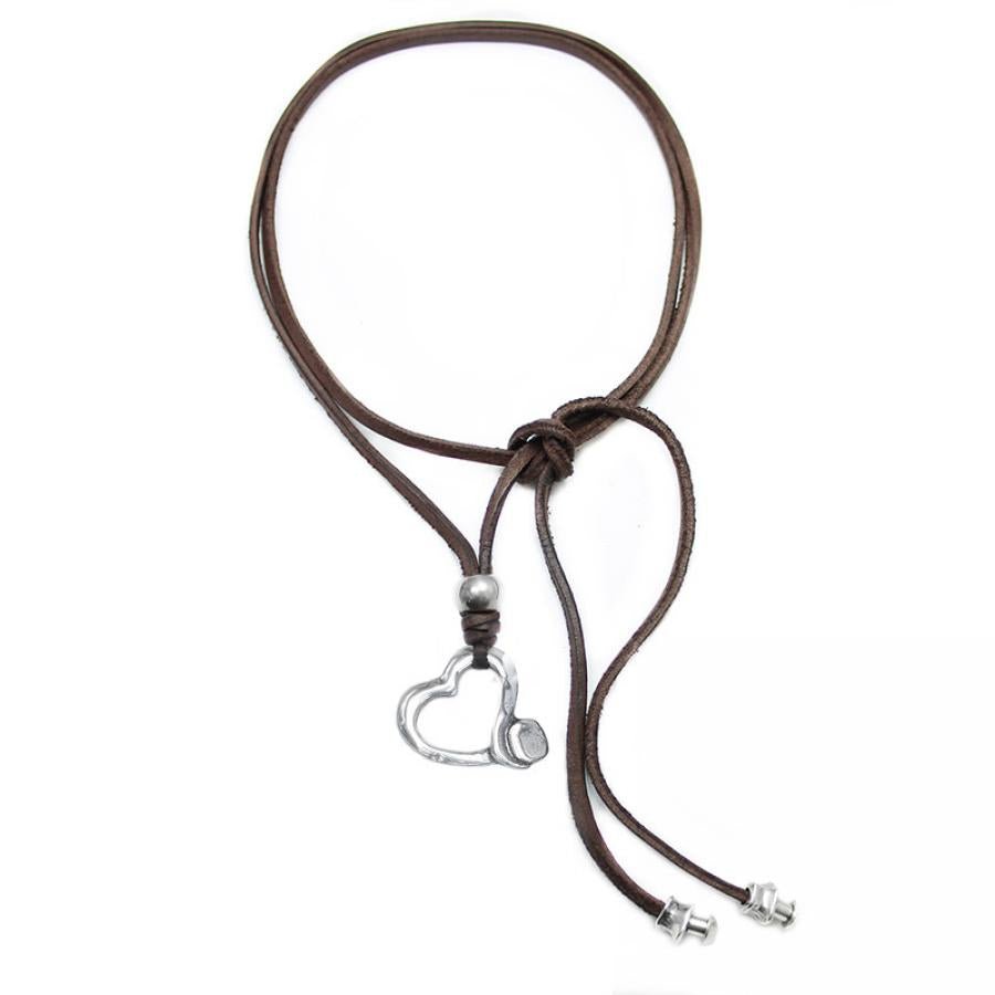 Lederkette mit Herz Anhänger K258 - Schwarzes Leder - K258 - Halsketten für Damen - Beau Soleil Jewelry