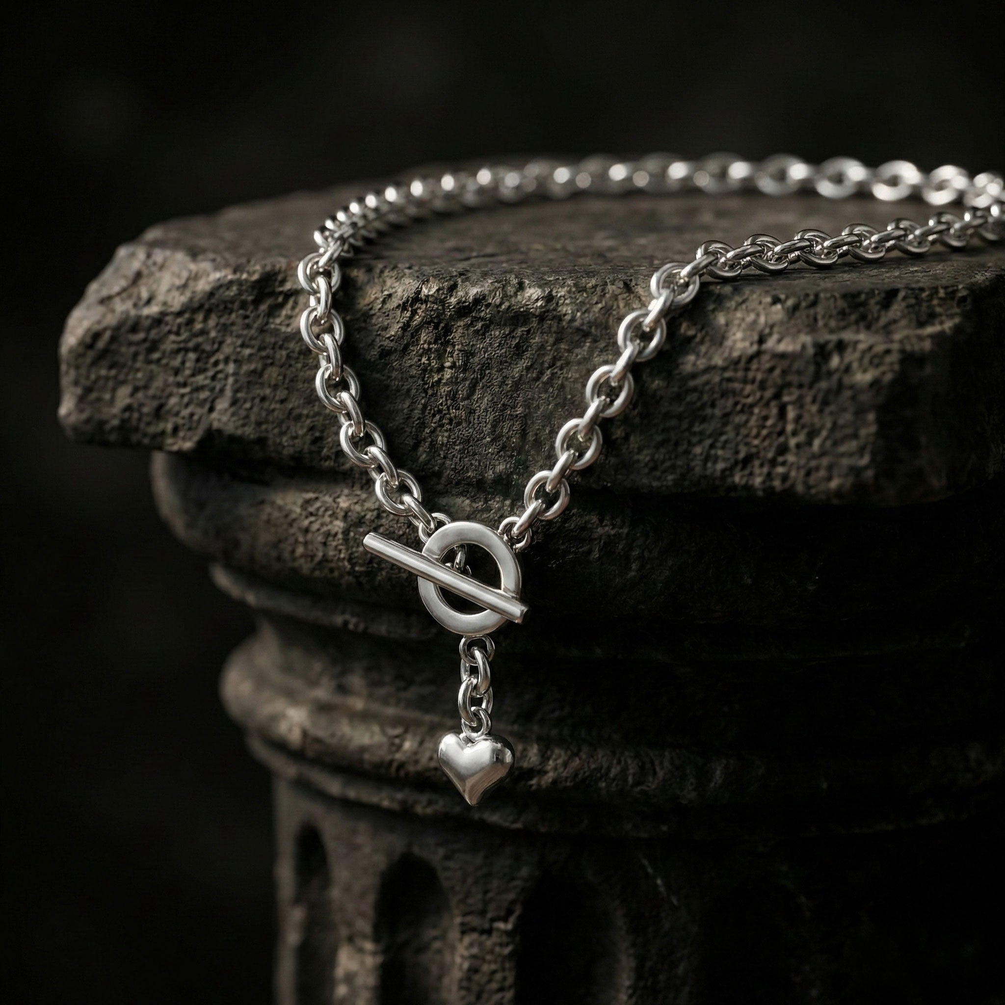 Chunky Gliederhalskette mit Herzanhänger in Silber