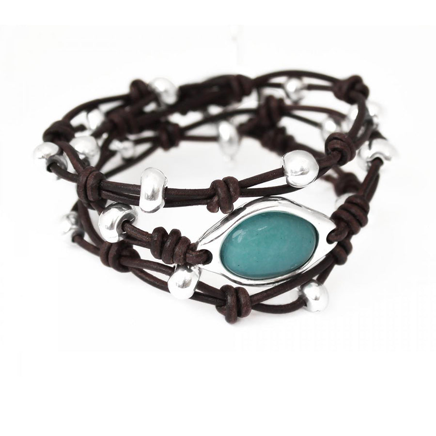 Leder Wickelarmband türkis Jade A1002