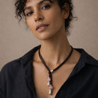 Elegante Damen Lederkette K256 mit Murano Glasperlen
