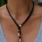Elegante Damen Lederkette K256 mit Murano Glasperlen