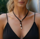 Elegante Damen Lederkette K256 mit Murano Glasperlen