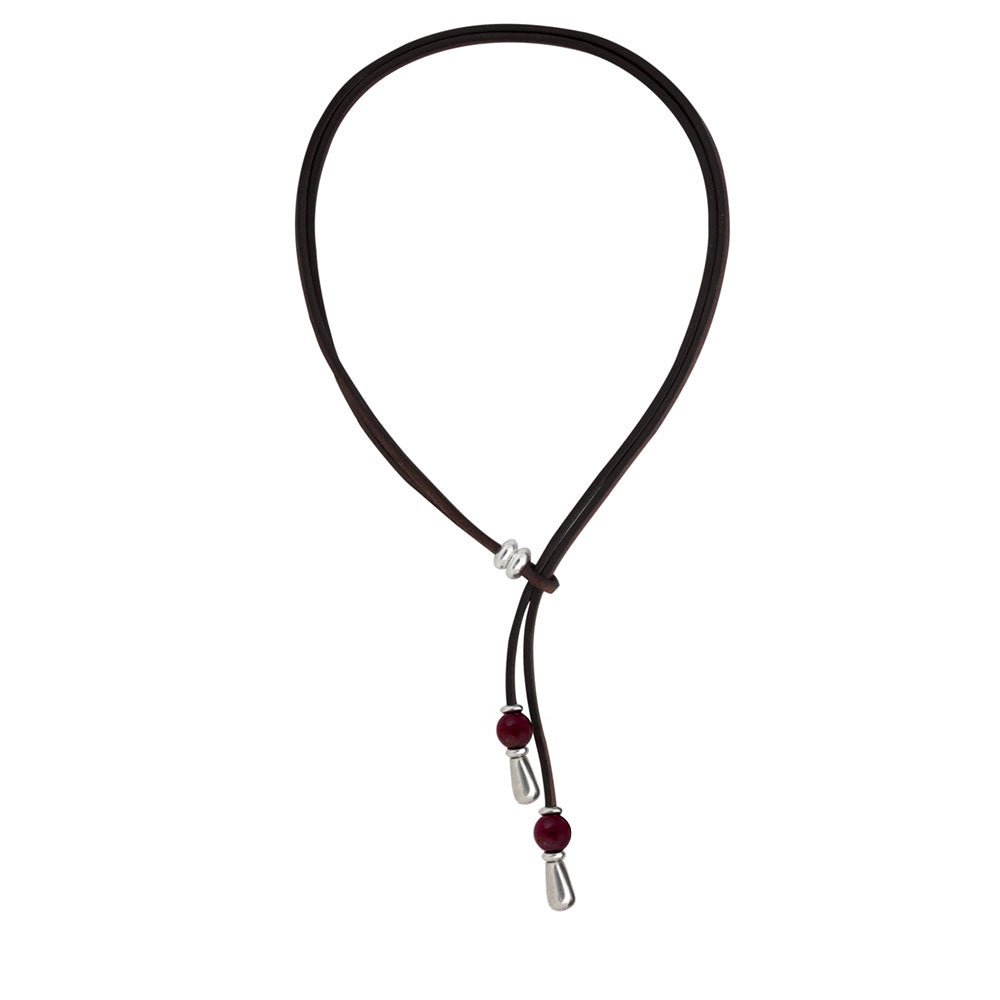 Elegante Damen Lederkette K256 mit Murano Glasperlen