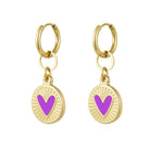 Ohrhänger Ohrringe - Goldene Edelstahl Creolen mit lila Emaille-Herz - Stilvolle Ohrringe für deinen einzigartigen Look - Gold - gold-lila-herz-oy-113 - Beau Soleil Jewelry