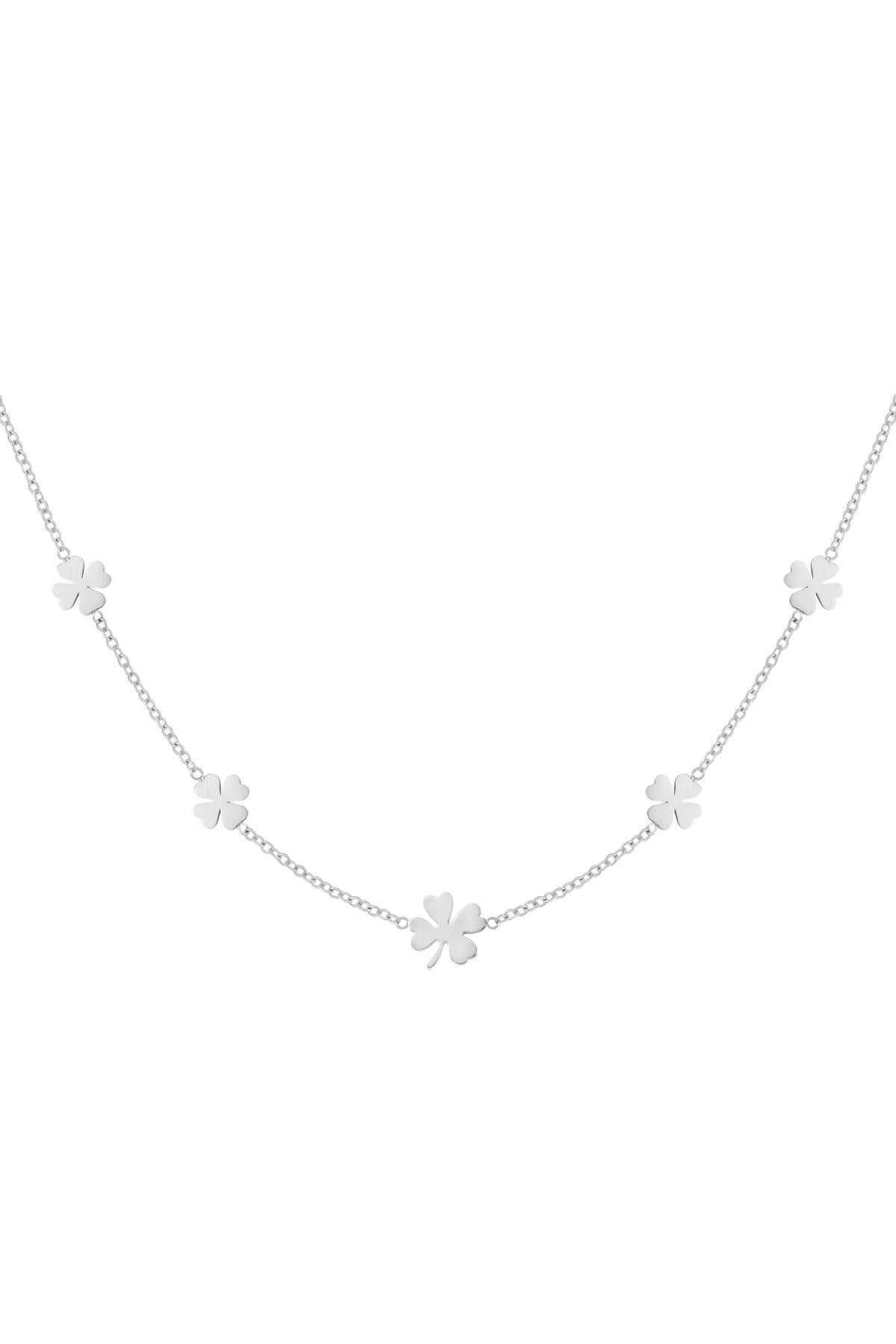 Silberne Glücksklee-Halskette mit fünf Kleeblättern, 45–50 cm, Edelstahl, wasserfest - Beau Soleil Jewelry