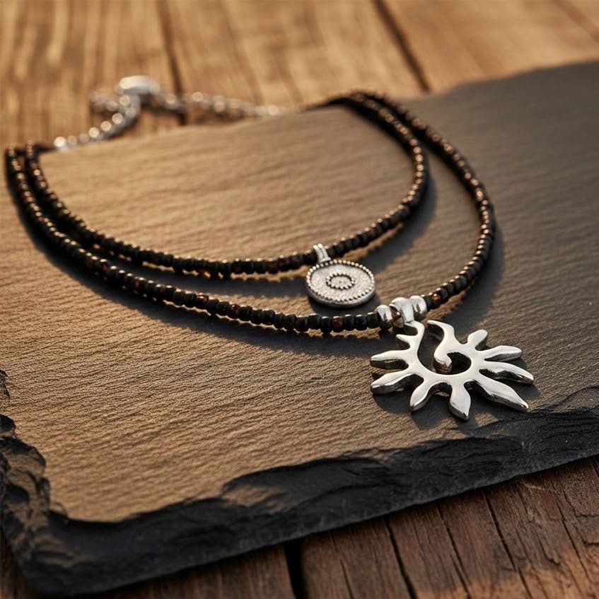 Halsketten Set Damen mit Sonnenanhänger und Münzanhänger