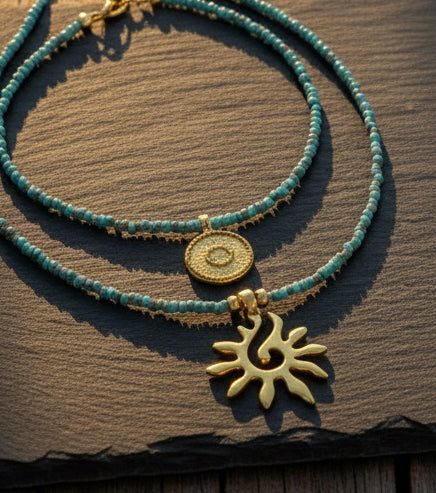 Halsketten Set Damen mit Sonnenanhänger und Münzanhänger