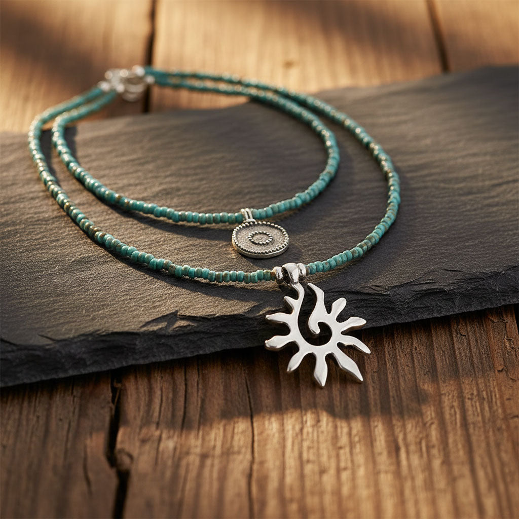 Halsketten Set Damen mit Sonnenanhänger und Münzanhänger