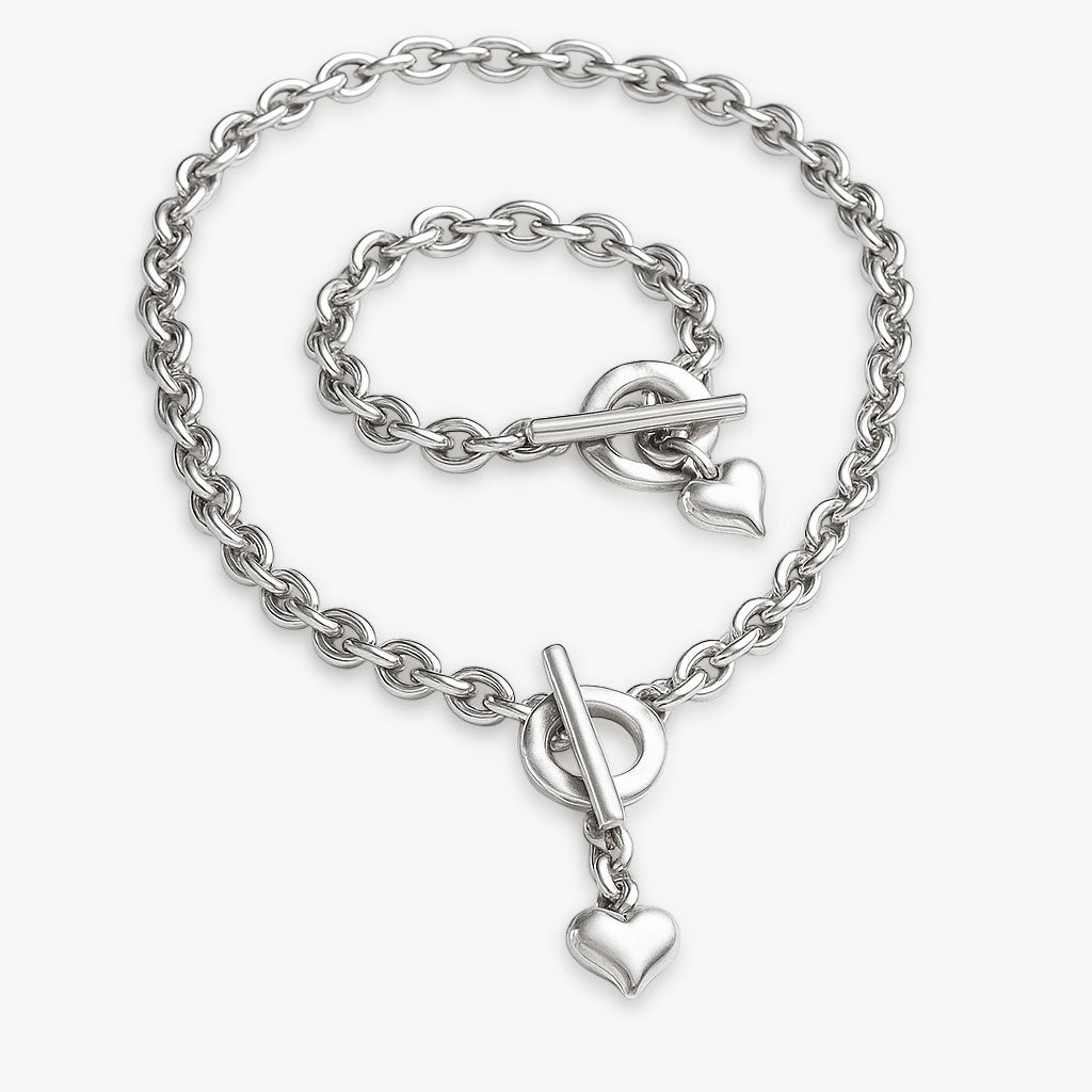 Statement Schmuck - Set: massive Gliederkette & Armband mit Herzanhänger
