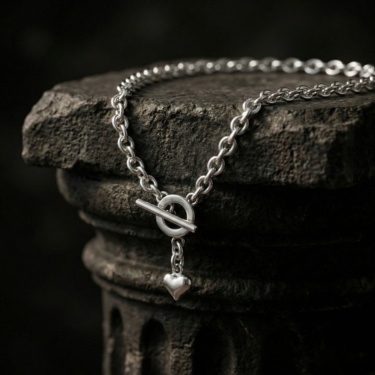 Statement Schmuck - Set: massive Gliederkette & Armband mit Herzanhänger