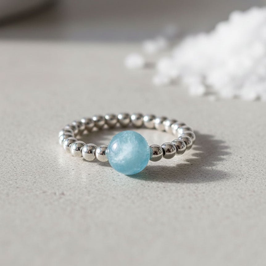 Sterling Silber Ring mit Aquamarin (6mm)