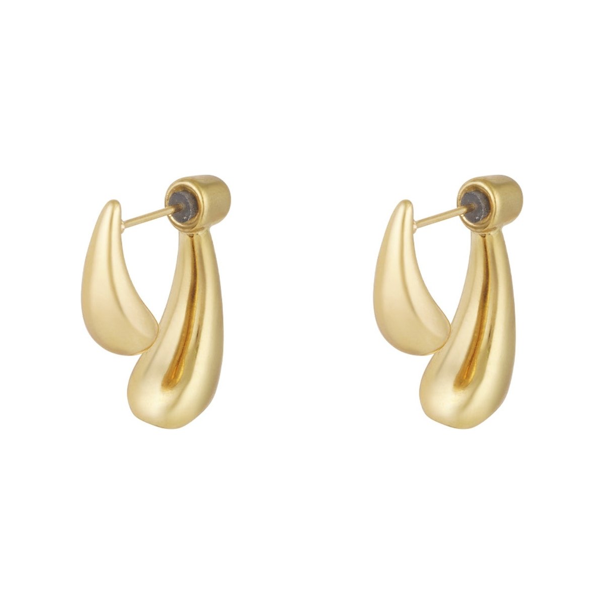 Double Drop Tropfen-Ohrstecker aus Edelstahl in Gold auf weißem Hintergrund