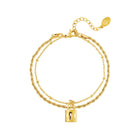 Armbänder - 2-reihiges Armband mit Schloss Anhänger - Gold - AE-1015-gold - Beau Soleil Jewelry