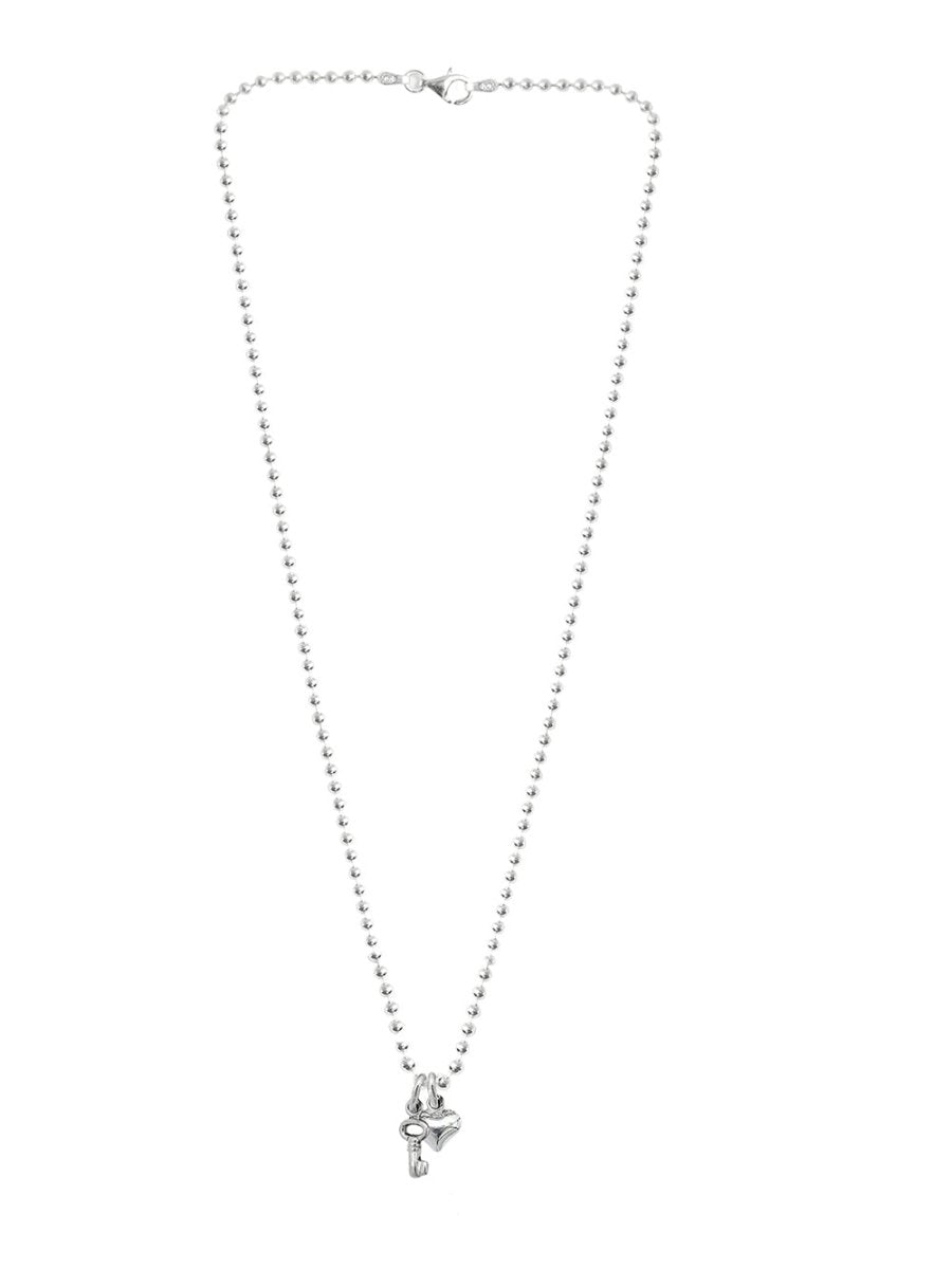 Ketten - 925 Silber Kugelkette mit Herz & Schlüssel Anhänger - 42cm - Beau Soleil Jewelry