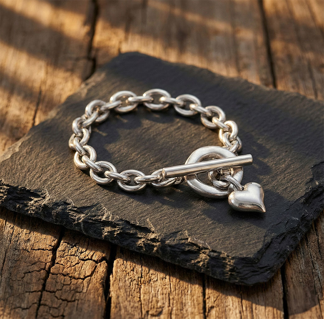 Statement Gliederarmband Damen mit Herzanhänger