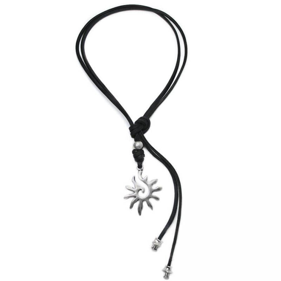 Lederkette mit Anhänger Sonne individuell tragbar - Schwarz - K255 - Beau Soleil Jewelry