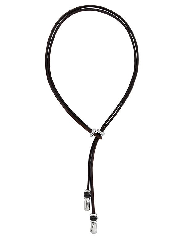 Elegante Damen Lederkette K256 mit Murano Glasperlen