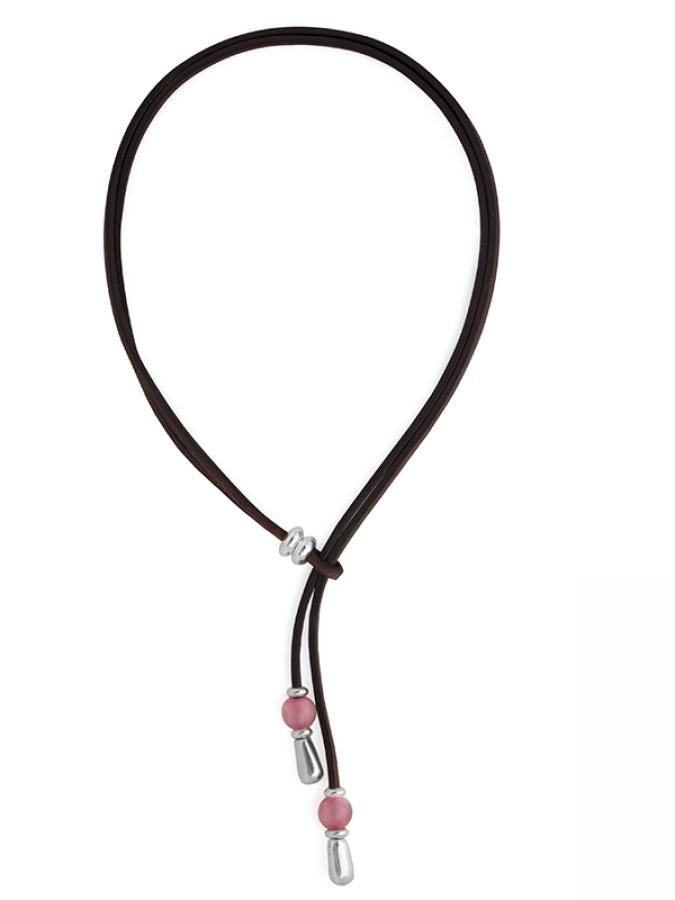 Elegante Damen Lederkette K256 mit Murano Glasperlen